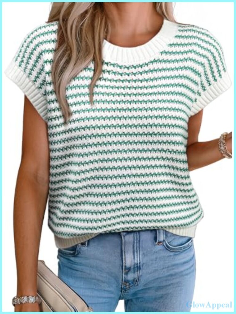 Women's Striped Cap Sleeve Sweater Vest Knit Tank Top Lightweight